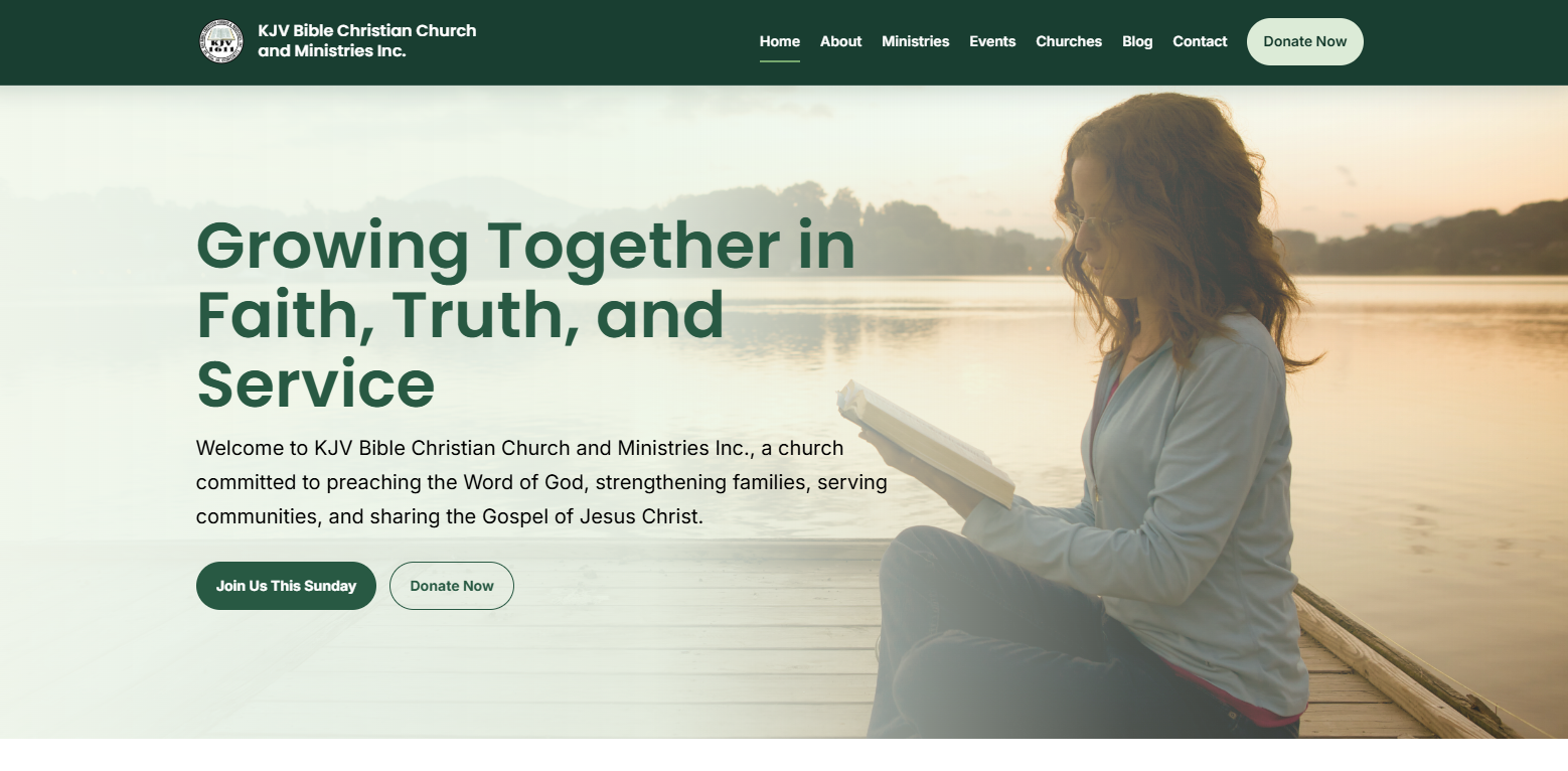 KJV Bible Christian Church and Ministries Inc website hero section